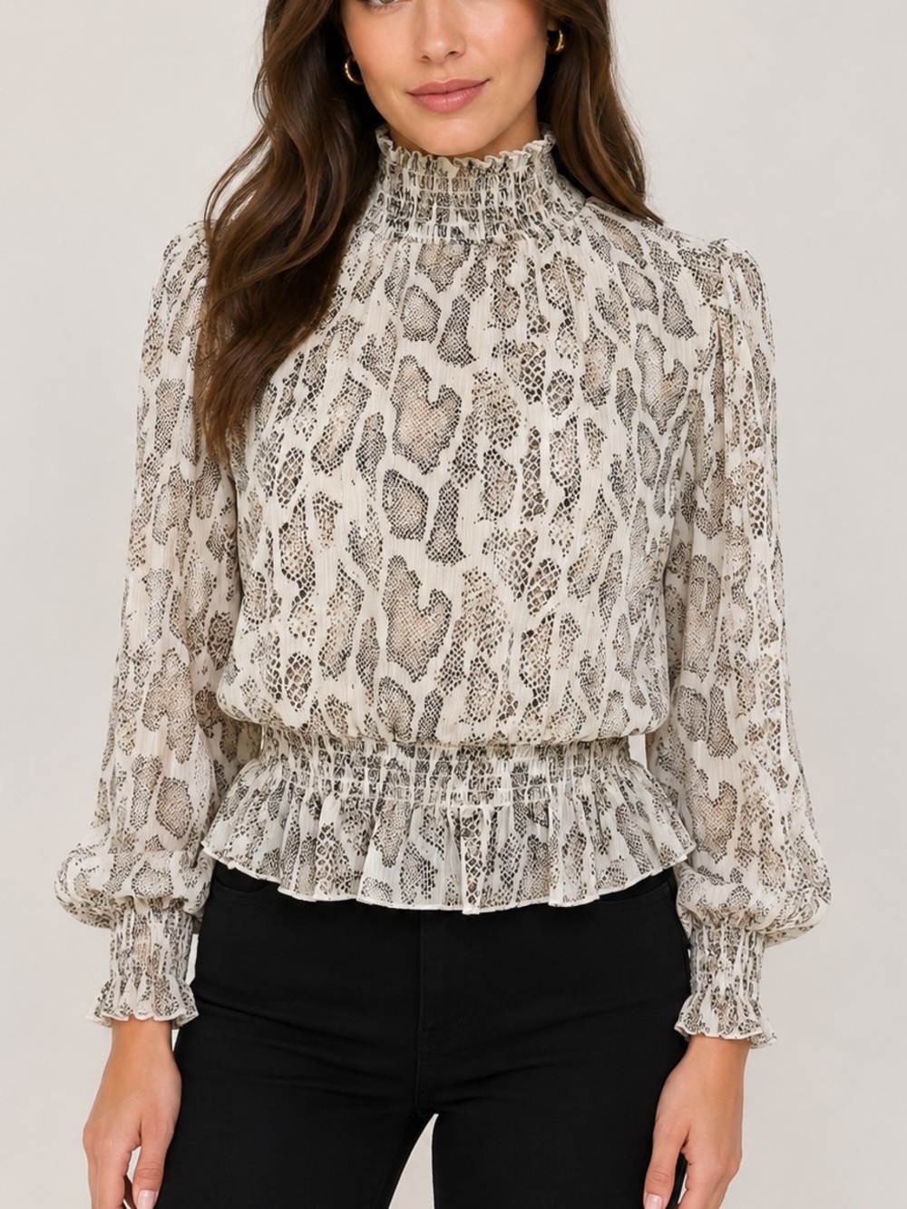 Lucy Paris Snakeskin Print Smocked Blouse